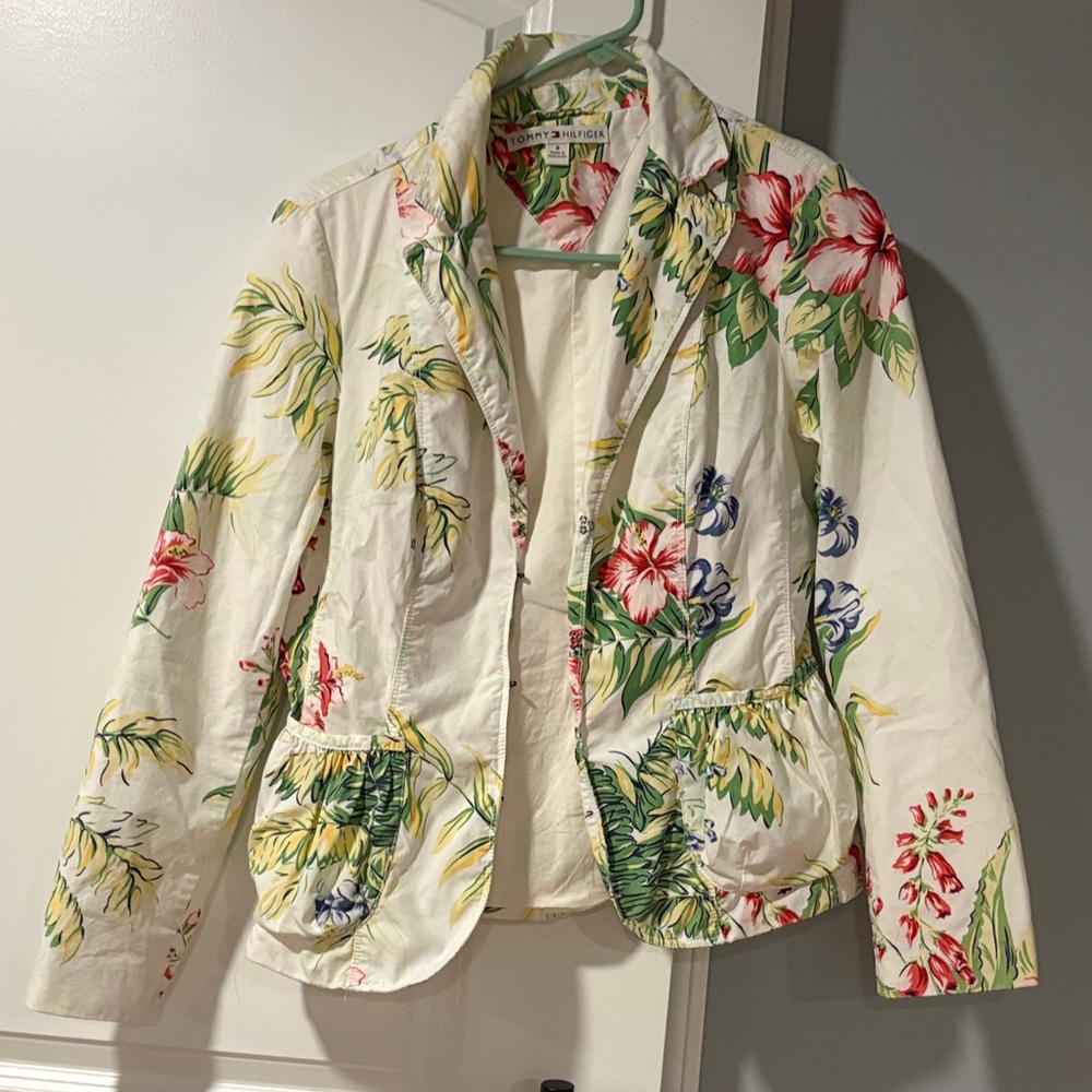 Tommy Hilfiger White Floral Blazer with Red and Green